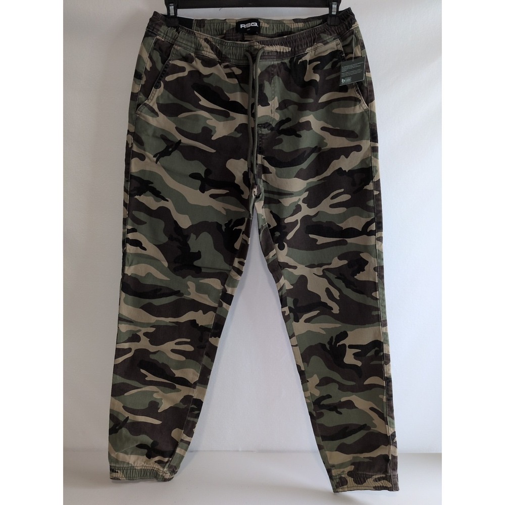 RSQ Men's Camo Twill Jogger Pants Slim Fit‎ Woodland Camouflage Green Size L NWT